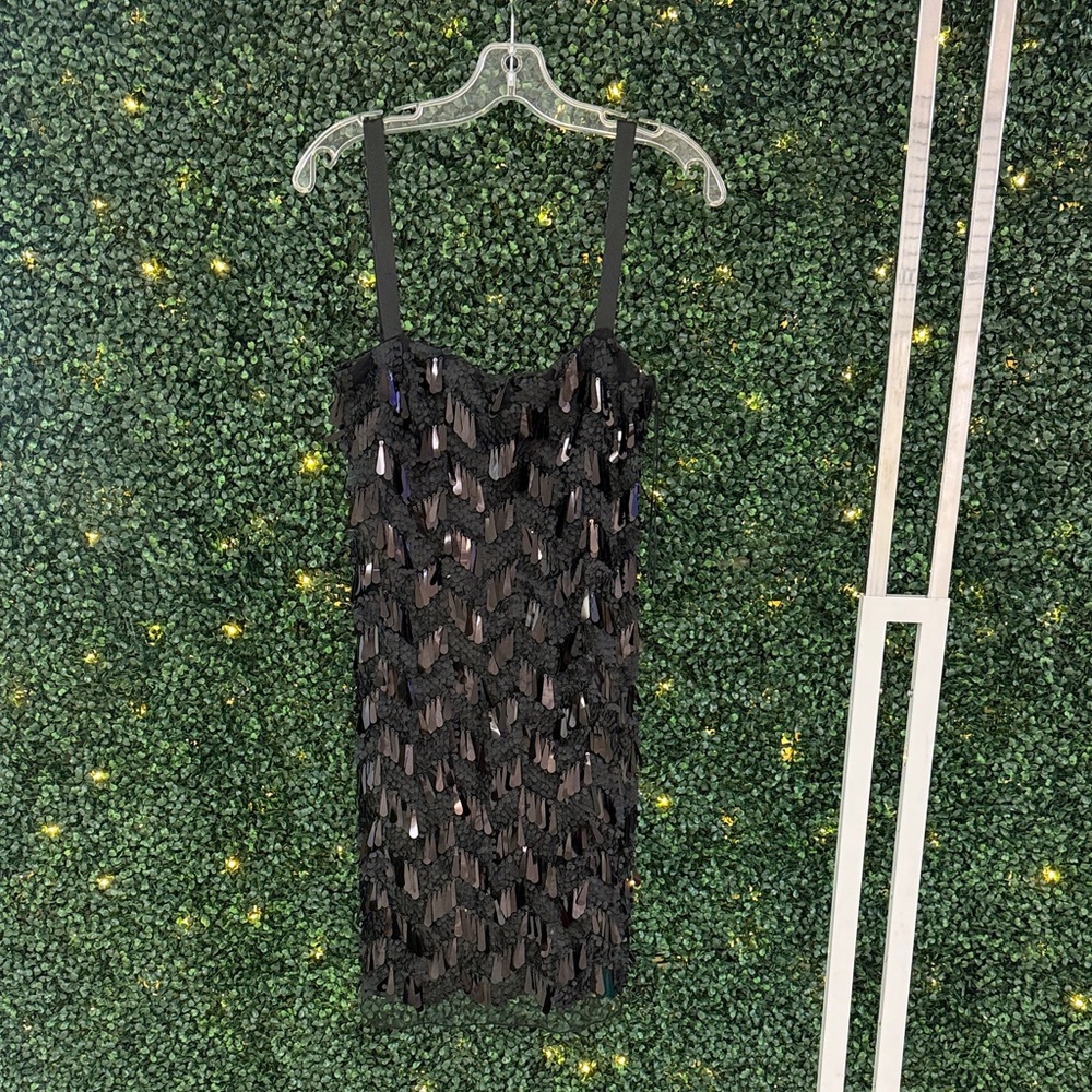 Guess Black Sequin Party Fringe Mini Dress